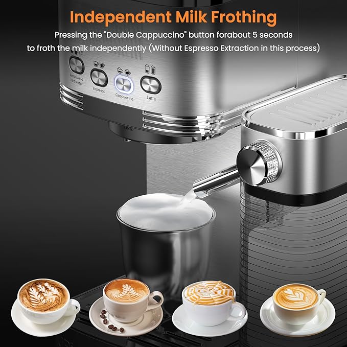 Espresso Machine 20 Bar Cappuccino Latte Machine with Automatic Milk Frother,Temperature Control LED Display StainlessSteel Dual Heat System Coffee Maker with ESE Pod Filter for Home