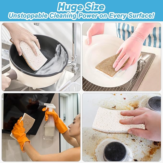 AIDEA XL Scrub Sponges Non-Scratch, 12Count, Large Natural Sponge for Non Stick Cookware, Sponges Kitchen, Cellulose Cleaning Sponge for Dishes, Kitchen, Bathroom, Household