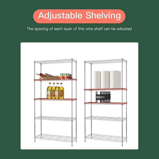 FDW 14" D×36" W×72" H Wire Shelving Unit Metal Shelf with 5 Tier Adjustable Layer Rack Commercial Strong Steel for Restaurant Garage Pantry Kitchen，Chrome