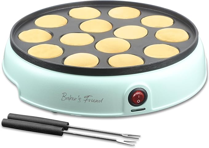 Baker's Friend Mini Pancakes Maker Machine, Dutch Mini Pancake Griddle, 14 Holes Electric Poffertjes Pan, Ideal for Breakfast, Snacks, Desserts & More