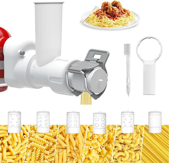 Pasta Maker Attachment for Kitchenaid Stand Mixer with 6 Different Shapes of Pasta Outlet, Durable Kitchenaid Accessories and Attachments, Dishwasher Safe