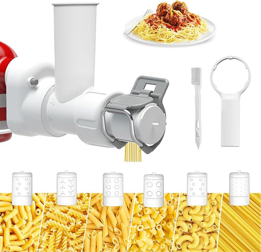 Pasta Maker Attachment for Kitchenaid Stand Mixer with 6 Different Shapes of Pasta Outlet, Durable Kitchenaid Accessories and Attachments, Dishwasher Safe
