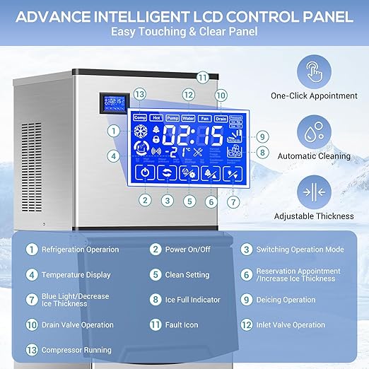 Commercial Ice Maker Machine 150Lbs/24H with 2 Water Inlet Modes, 36Pcs Ice Cubes in 8-15 Mins, Stainless Steel Under Counter/Freestanding Ice Machine with 25Lbs Storage Bin for Home/Shop/Office/Bar