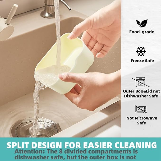 2 Pack Snackle Box Container, Divided Serving Tray with Lid & Handle, Portable Snack Box Food Organizer for Nuts,Candy,Fruits, Snack Platter with 8 Compartments&6 forks for Party, Picnic, Travel