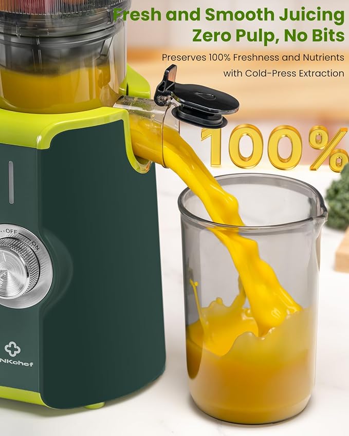 LINKChef Cold Press Juicer Machines for Vegetables and Fruits, 4.35" Wide Chute Masticating Juicer with Pulp Separator, Easy to Clean, BPA-Free, Compact Electric Slow Juice Extractor for Whole Fruit