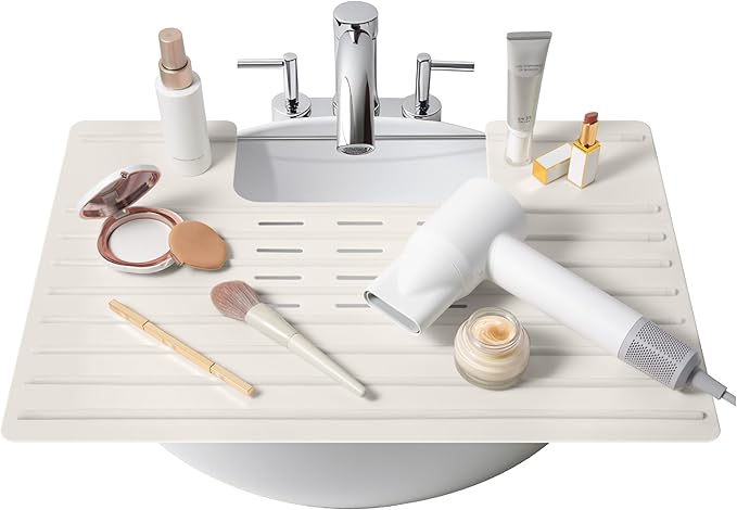 Maplefield Sink Topper Bathroom Sink Cover - 22 x 2 x 2 in, Taupe - Heat Resistant Silicone Mat & Counter Protector - Keeps Counter Area Clean from Makeup