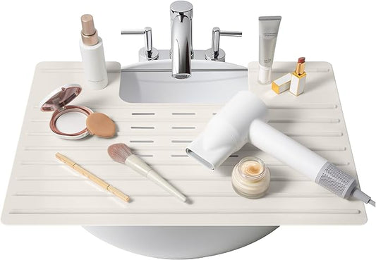 Maplefield Sink Topper Bathroom Sink Cover - 22 x 2 x 2 in, Taupe - Heat Resistant Silicone Mat & Counter Protector - Keeps Counter Area Clean from Makeup