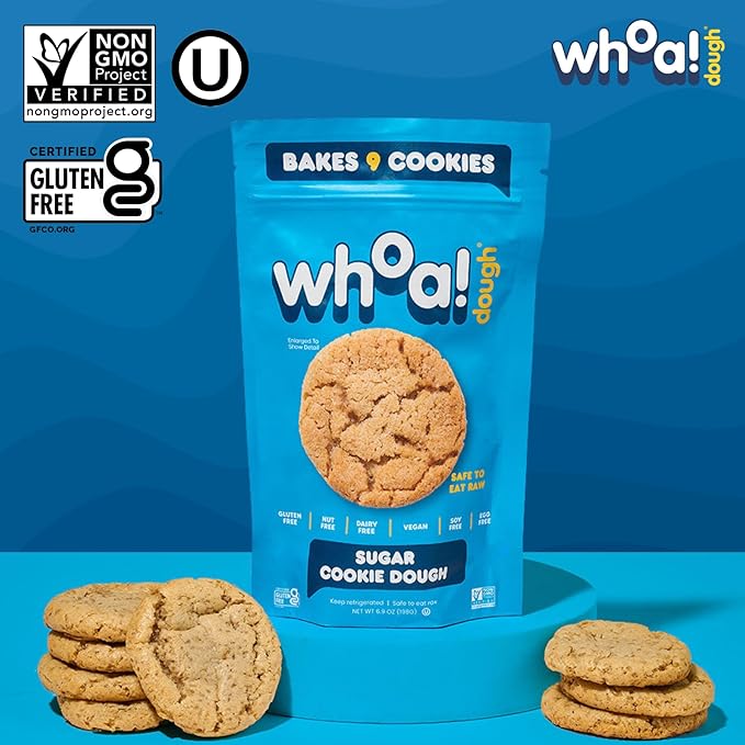 Whoa Dough Ready to Bake Cookie Dough Sugar Cookie – Certified Non-GMO, Kosher, Gluten Free – Plant-Based Snack Dough Made with Real Ingredients – 24 Pack