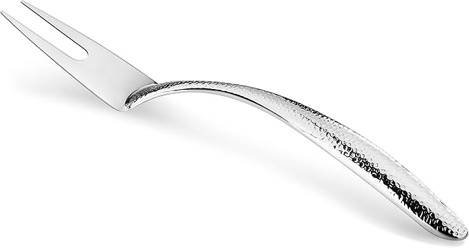 New Star Foodservice Mars Collection, Stainless Steel, 18/8 Hammered Hollow Handle Serving Fork, 13.5-Inch