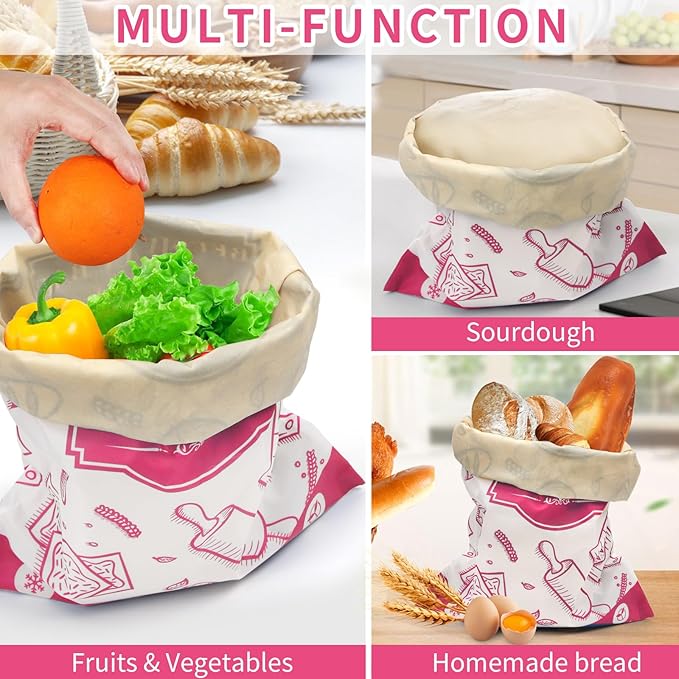 2-Pack Beeswax Bread Bags for Homemade Bread, Rose Pink Reusable Sourdough Storage Bags with Premium Beeswax Coating for Loafs Baguette Fresh Keeping,Great Homesteading Essentials and Baking Gifts.