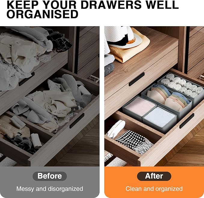 DIMJ Drawer Organizer 15 Pack - Foldable Baby Clothes Storage & Dresser Organizer for Nursery, Bedroom, Closet - Nursery Organization Dresser Dividers for underwear, Sock,Bra, Belt, Tie, Gray