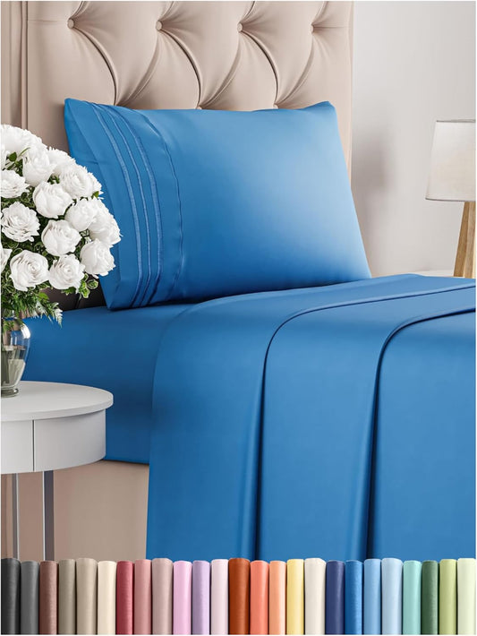Twin XL Size 3 Piece Sheet Set - Comfy Breathable & Cooling Bed Sheets Set - Hotel Luxury Bedding for Women, Men, Kids, Teens, Boys & Girls - Deep Pockets, Soft, Wrinkle Free - Oeko-Tex - Royal Blue