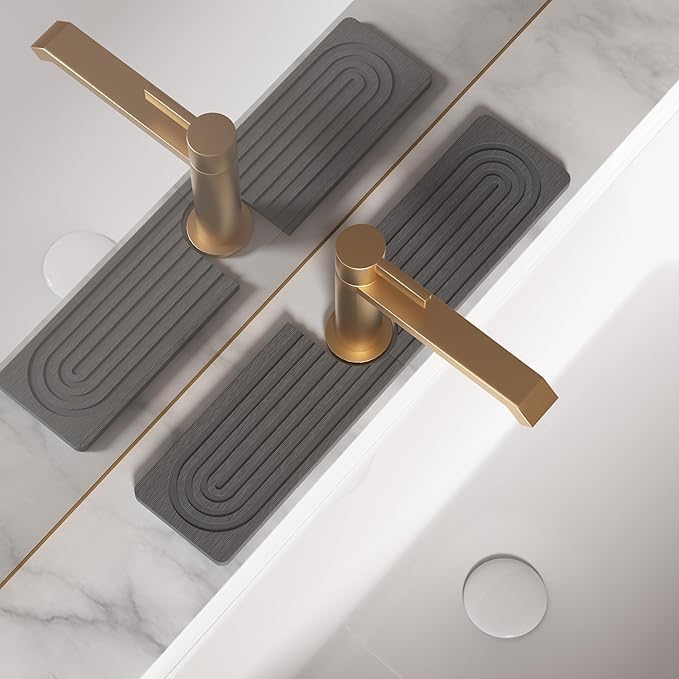 Faucet Mat for Kitchen Sink, Diatomite Stone Drying Sink Protectors, Bathroom Faucet Splash Guard, Quick Dry Water Absorbing, Non-Slip Stone Tray for Kitchen Counter, Grey, 15.7" x 3.9"