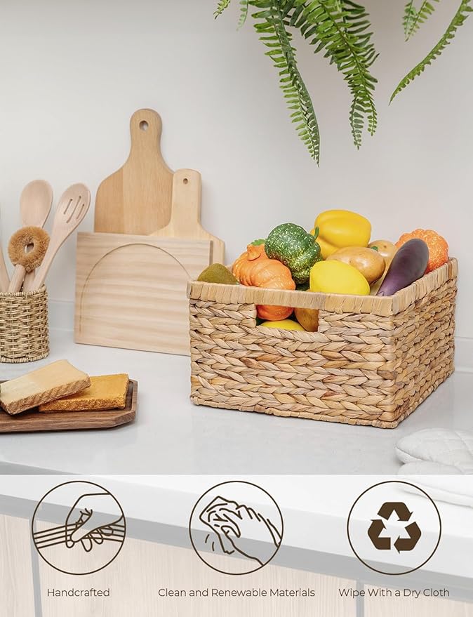 StorageWorks Wicker Storage Basket, Water Hyacinth Basket for Organizing, Decorative Water Hyacinth Storage Baskets, Set of 2, Large and Small