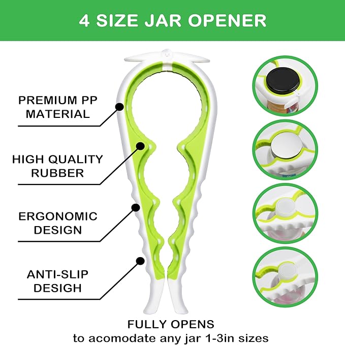 Jar Opener for Weak Hands, Seniors with Arthritis, 5 in 1 Multi Function Bottle Opener Lid Opener For Arthritic Hands with Non Slip Rubber Jar opener Gripper Pad