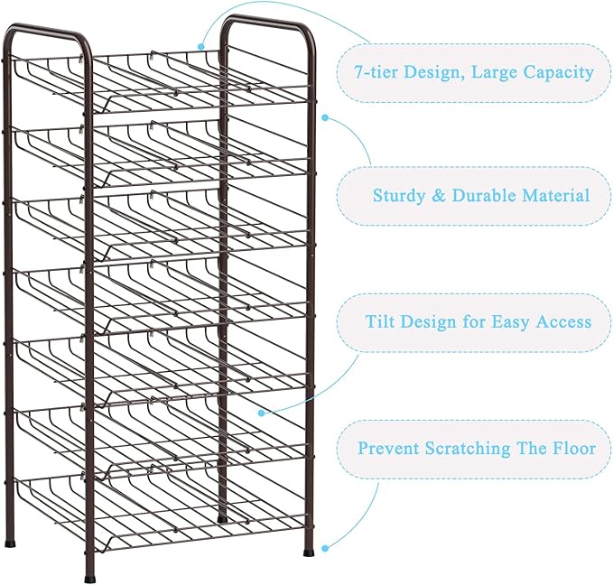 Vrisa Can Organizer for Pantry 7-tier Can Dispenser Rack Holde up to 84 Cans Multifunctional Can Holder for Canned Food Storage Kitchen Cabinet or Pantry Shelf Rustic Brown