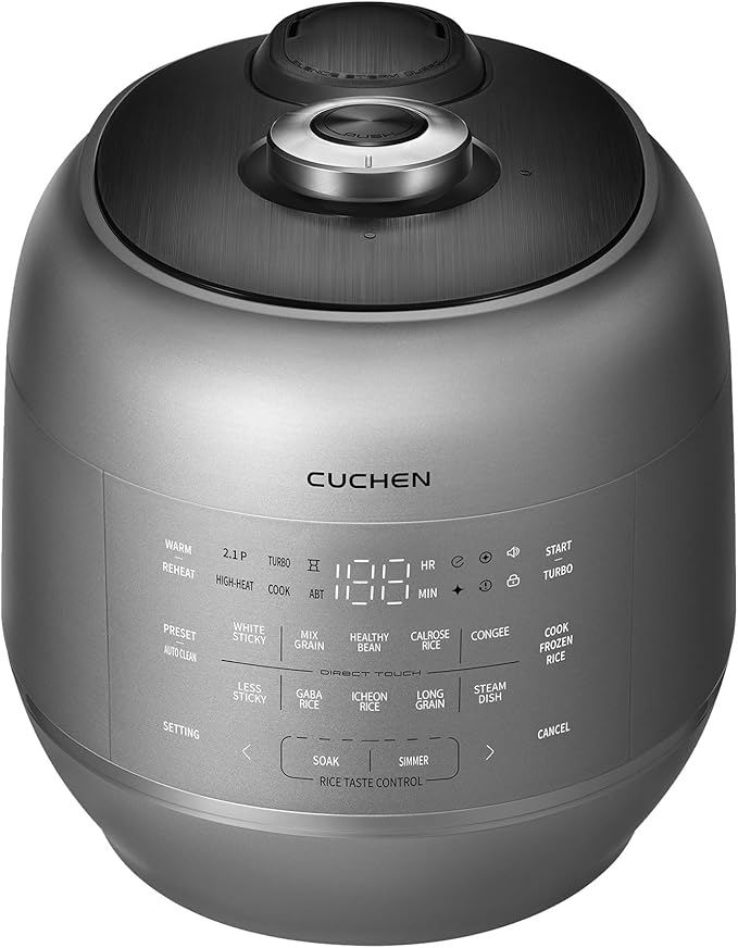 CRT-RPK0641MUS | 2.1 Ultra High-Pressure Induction Heating Rice Cooker 6 Cup (Uncooked) (1.14 quarts): 6 person serving / per use| Full Stainless Power Lock System | Auto Steam Clean | Voice Guide | Made in Korea | Dark Silver