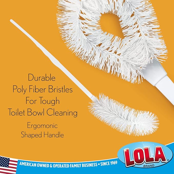 Lola Products Toilet Bowl Brush w/Curved Head, Coated Wire, Durable Poly Bristles, Reaches Under Toilet Bowl Rim, 1 Pack