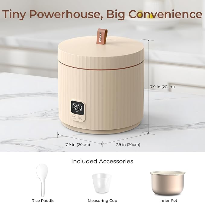 TOKIT Rice Cooker Small 3 Cup Uncooked /6 Cup Cooked, Modern Multifunctional Mini Rice Cooker with Display Touch Button for 1-3 People Ceramic Coated Non-Stick Pot 8 Cook Functions - Cooking & Warmer