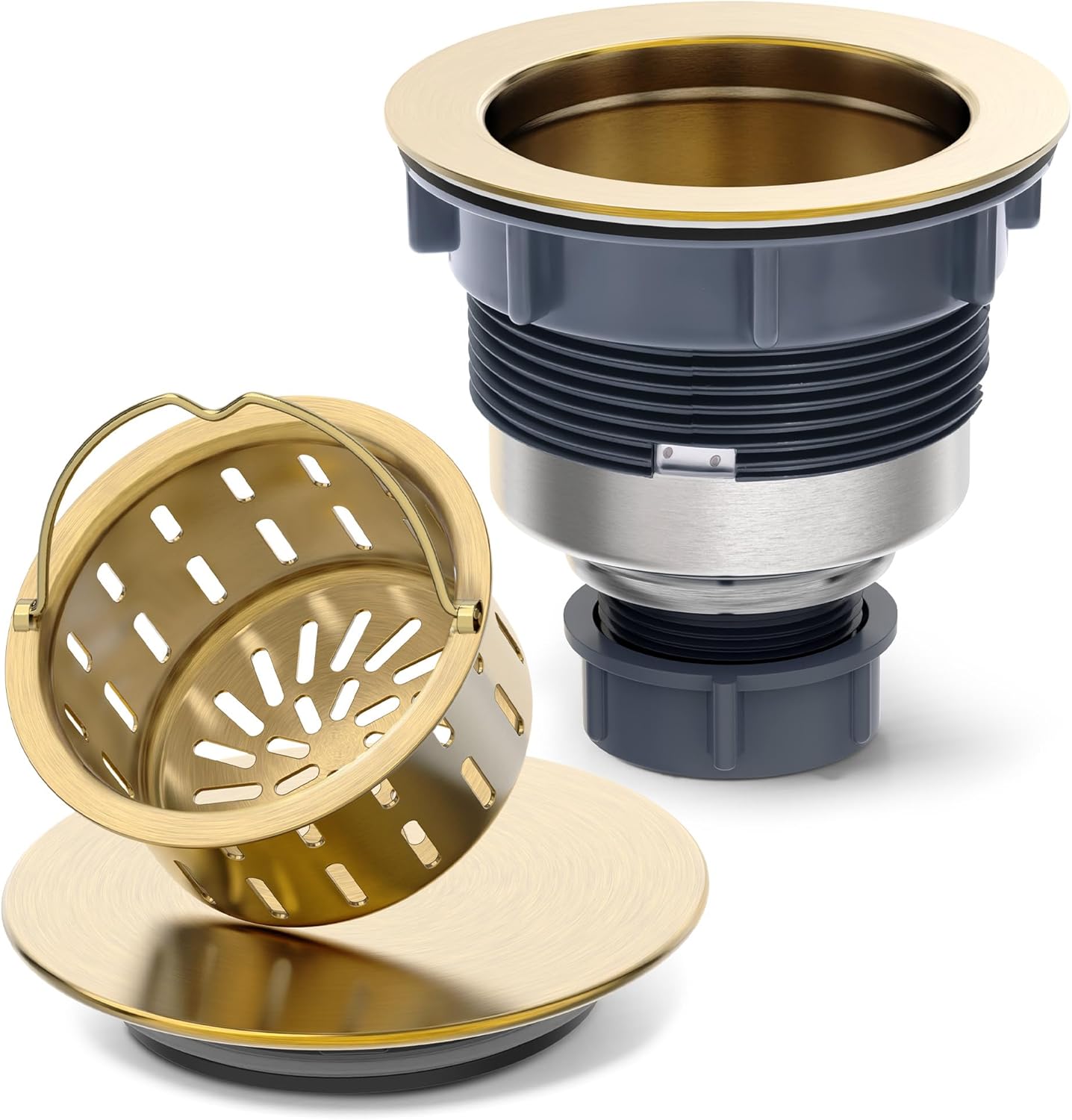 BOTEMY Stainless Steel Gold Sink Drain Strainer 3-1/2'' Kitchen Sink Drain Assembly Kit with Removable Deep Sink Strainer Basket and Sink Stopper Flat Cover Replacement for Home Standard Kitchen Sinks