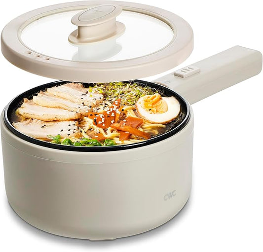 COOK WITH COLOR Electric Hot Pot, 1.6L Mini Cooker, 700W Power, Non-Stick Surface, Thermal Cut-Out Protection, Perfect for Rice, Noodles, Soups, Stews, Dorms, Apartments, and Small Kitchens, Greige