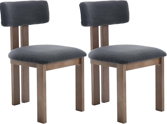 chairus Dining Chairs Set of 2 Linen Fabric Diner Chairs Farmhouse Wood Chairs for Kitchen and Dining Room, Black