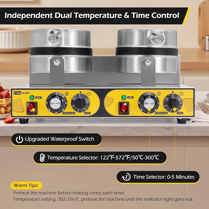 Dyna-Living Commercial Waffle Maker Double Head Waffle Maker, 2400W Non-Stick Commercial Waffle Iron Stainless Steel Waffle Machine for Restaurants, Large Waffle Machine Commercial