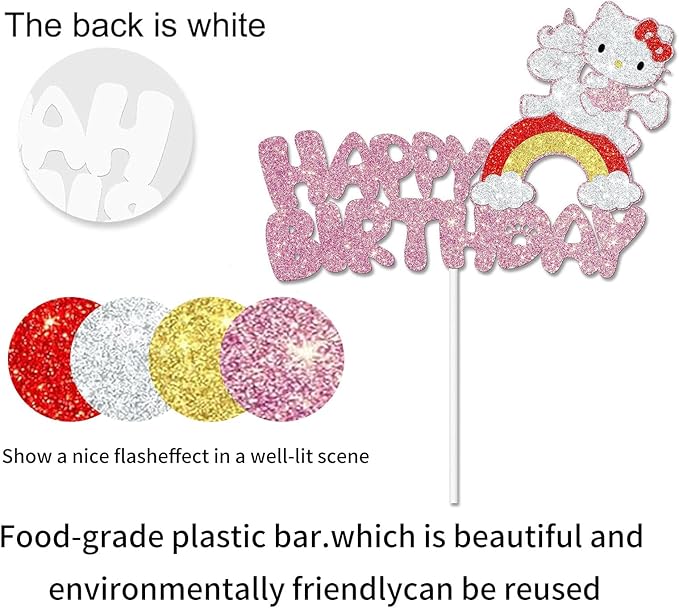 Cute Cat Cake Decorations, Cake Topper, Cartoon Birthday Party Decorations (Pink1)