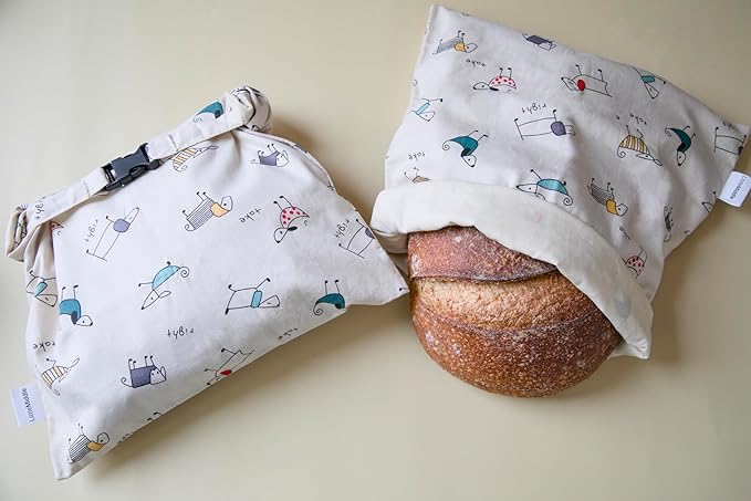 2 XL Beeswax Bread Bags for Homemade Sourdough, Produce, Sandwiches & Lunchbox Use - Reusable Bread Storage Bags, Washable (2-Pack)