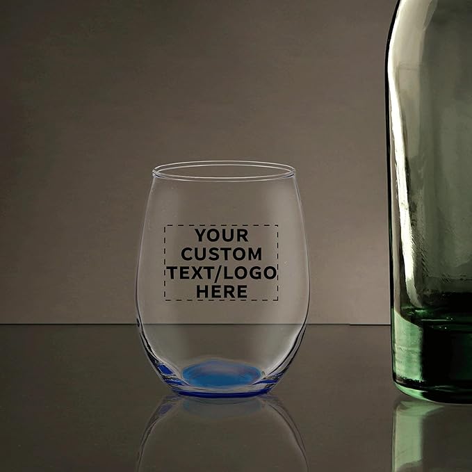 DISCOUNT PROMOS Stemless Wine Glasses in Bulk by ARC Perfection, 15 oz -10 pack, Red or White Wine Glass Drinking Set, Blue