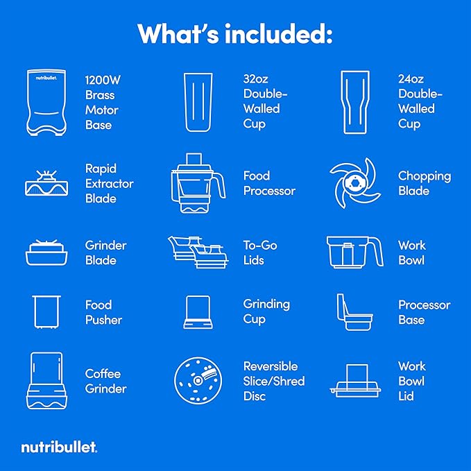nutribullet® Ultra Plus+ 3-1 Compact Kitchen System, 1200W Kitchen System with Blender, Food Processor, and Coffee and Spice Grinder, 32oz and 24oz Blending Cups, 2-Cup Food Processor, Pearl White
