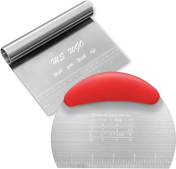 Dough Scraper Cutter Pastry Pizza Cutter Stainless Steel Tool with Scale Ruler, Kitchen Tool for Baking Cookie Dough Vegetable Bread