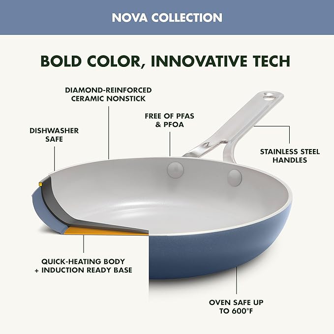 GreenPan Nova 10-Piece Cookware Pots & Pans Set, Oprah’s Favorite Things 2024, PFAS-Free Ceramic Nonstick, Fry, Sauté, Stockpot, Utensils, Lids, Induction Suitable, Dishwasher & Oven Safe, Ocean Blue