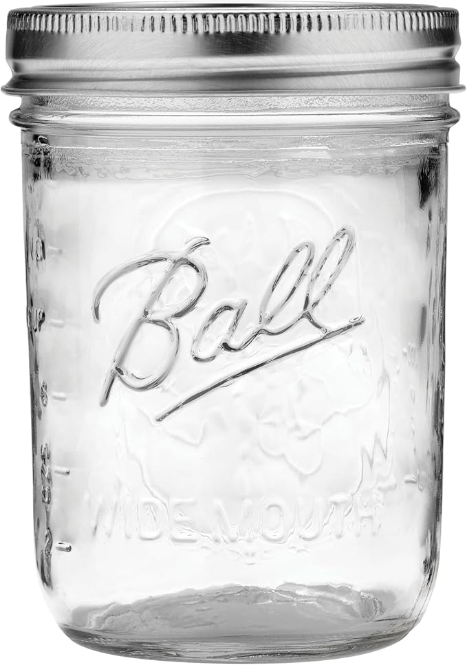 Ball Wide Mouth Glass Mason Jars with Lids and Bands, Used for Canning, Pickling, Juice, Jam, Jelly, Pint Size 16 Ounce (Pack of 3)