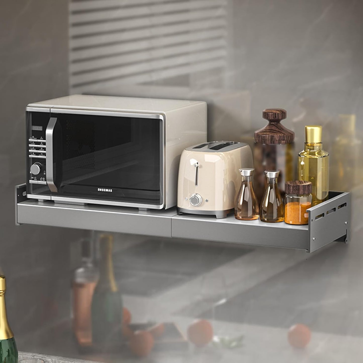 Retractable Stainless Steel Wall Rack, Countertop Multifunctional Storage Bracket, Kitchen Seasoning Rack for Electric Oven Microwave (16"25.5" Gun Gray)