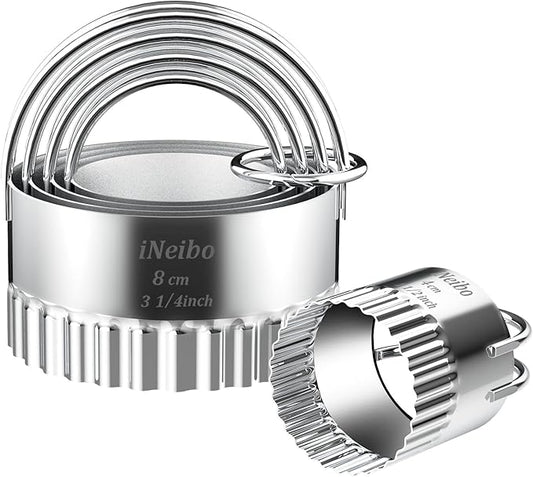 iNeibo Fluted Edge Biscuit Cutter Set - Round Circle Scone, Pastry, and Dough Cutters for Baking, Dumpling Skin, and Fondant
