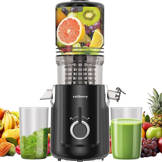 Cold Press Juicer Machines, 5.3” Large Feed Chute Slow Masticating Juicer for Whole Fruits & Vegetables, 300W Quiet Juice Extractor, Easy to Clean, Anti-Clog, No Drip, 99% High Juice Yield