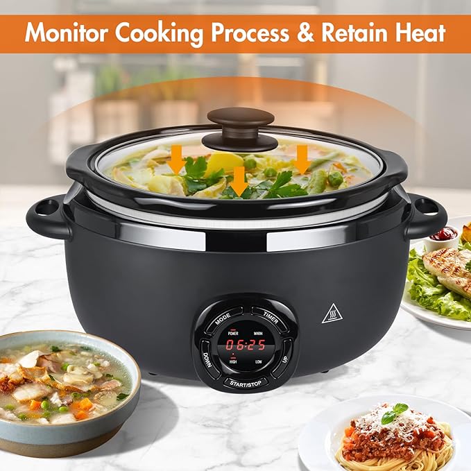 7-Quart Programmable Slow Cooker with Nonstick Removable Ceramic Pot, 3 Temp Settings, Dishwasher Safe