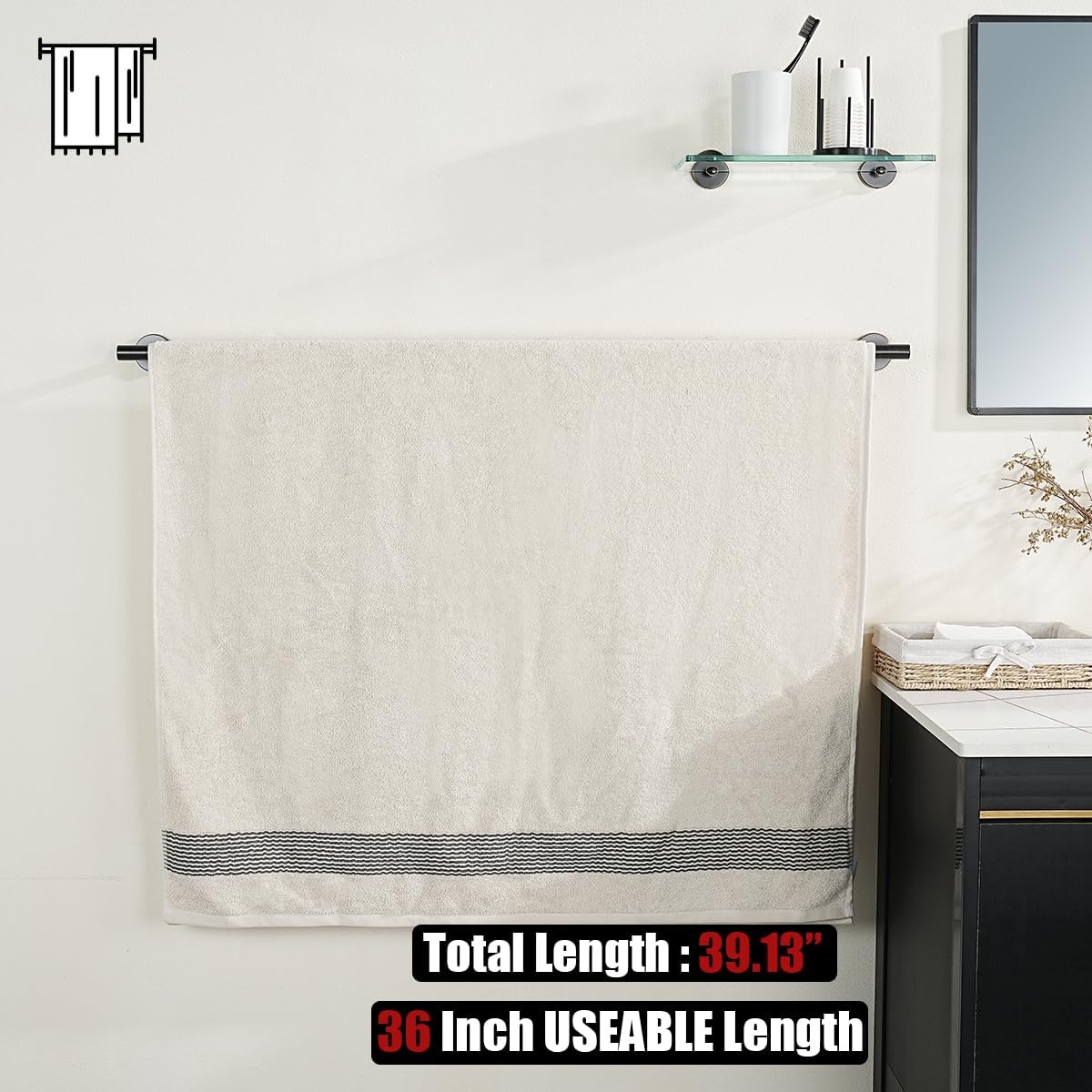 JQK Bath Towel Bar Oil Rubbed Bronze, 39 Inch 304 Stainless Steel Thicken 1mm Single Towel Rack for Bathroom, Towel Holder ORB Wall Mount, Useable Length 36 Inch, TB110L36-ORB