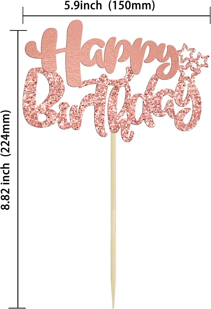 Ephlyn 24Pcs Rose Gold Happy Birthday Cupcake Toppers for Baby Shower, Kids, Boys, Girls Birthday & Anniversary Parties