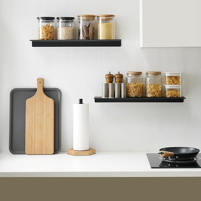 JOOM Small Metal Wall Floating Shelf - Metal Wall Shelf, Black Floating Shelf, Small Bathroom Shelf, Display Shelves for Living Room/Kitchen/Bedroom (Black, 8Inch)