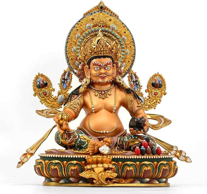Vajrayana Statue Yellow Jambhala for Home Decor, Hand Painted, Wax Modeling Buddhist Buddha, Enhance Wealth Fengshui Statue, 14.17"