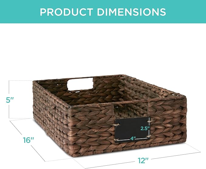 Best Choice Products Set of 4 16x12in Large Water Hyacinth Pantry Baskets, Woven Organizers w/Chalkboard Label, Chalk Marker - Brown
