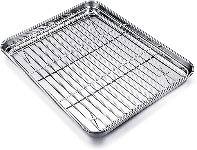 TeamFar Baking Tray and Rack Set, Stainless Steel Baking Pan Cookie Sheet with Cooling Rack, 12.5 x 10 x 1 inch, Non Toxic & Healthy, Easy Clean & Dishwasher Safe