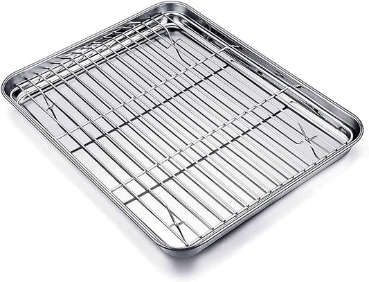 TeamFar Baking Tray and Rack Set, Stainless Steel Baking Pan Cookie Sheet with Cooling Rack, 12.5 x 10 x 1 inch, Non Toxic & Healthy, Easy Clean & Dishwasher Safe