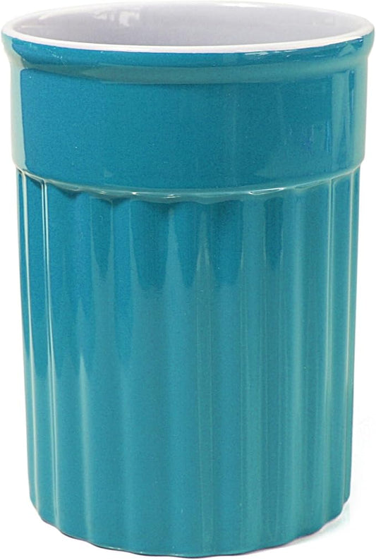 Omniware Simsbury Tool Jug, Turquoise - Rustic Kitchen Ladle & Spatula Organizer, Ceramic Countertop Crock, Farmhouse-Style Cooking Utensil Storage, Dishwasher Safe, Vintage Kitchenware Decor