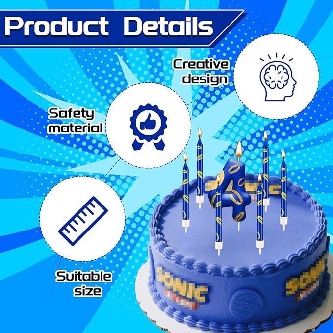 13PCS Birthday Cake Candles Set - Blue and Golden Ring Number Candles with Vibrant Designs for Boys & Girls, Theme Birthday Party Decorations, Cake Toppers for Theme Parties(Number 4)
