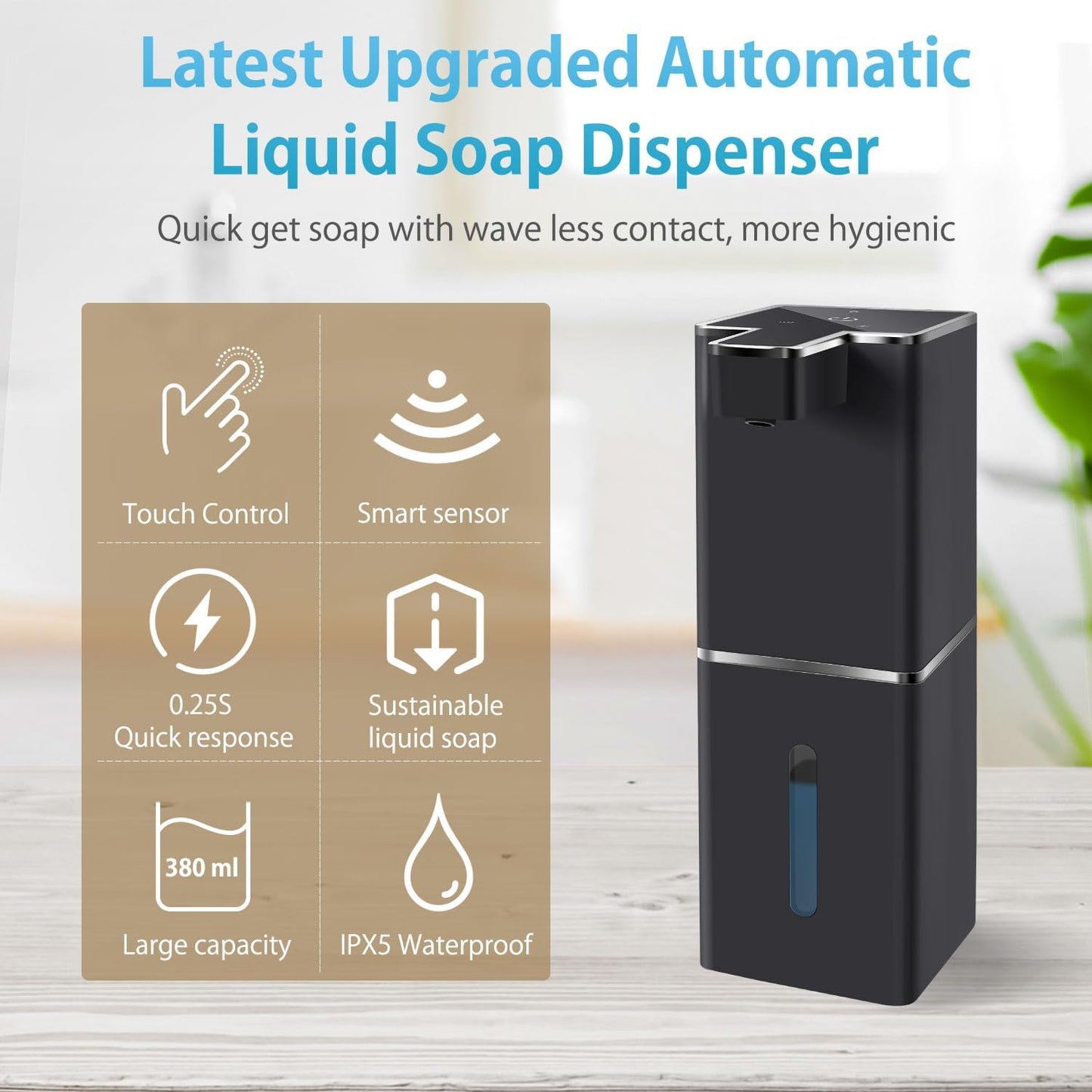 Automatic Liquid Soap Dispenser Touchless Soap Dispenser 380ml/12.8oz Rechargeable, Wall Mounted,4 Levels Adjustable Auto Soap Pump for Bathroom Kitchen Dish Soap