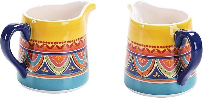 Bico Tunisian Ceramic Sugar and Creamer Set, Sugar Bowl with Lid, Cute Container for Coffee Bar, Kitchen Countertop Accessories, Microwave and Dishwasher Safe