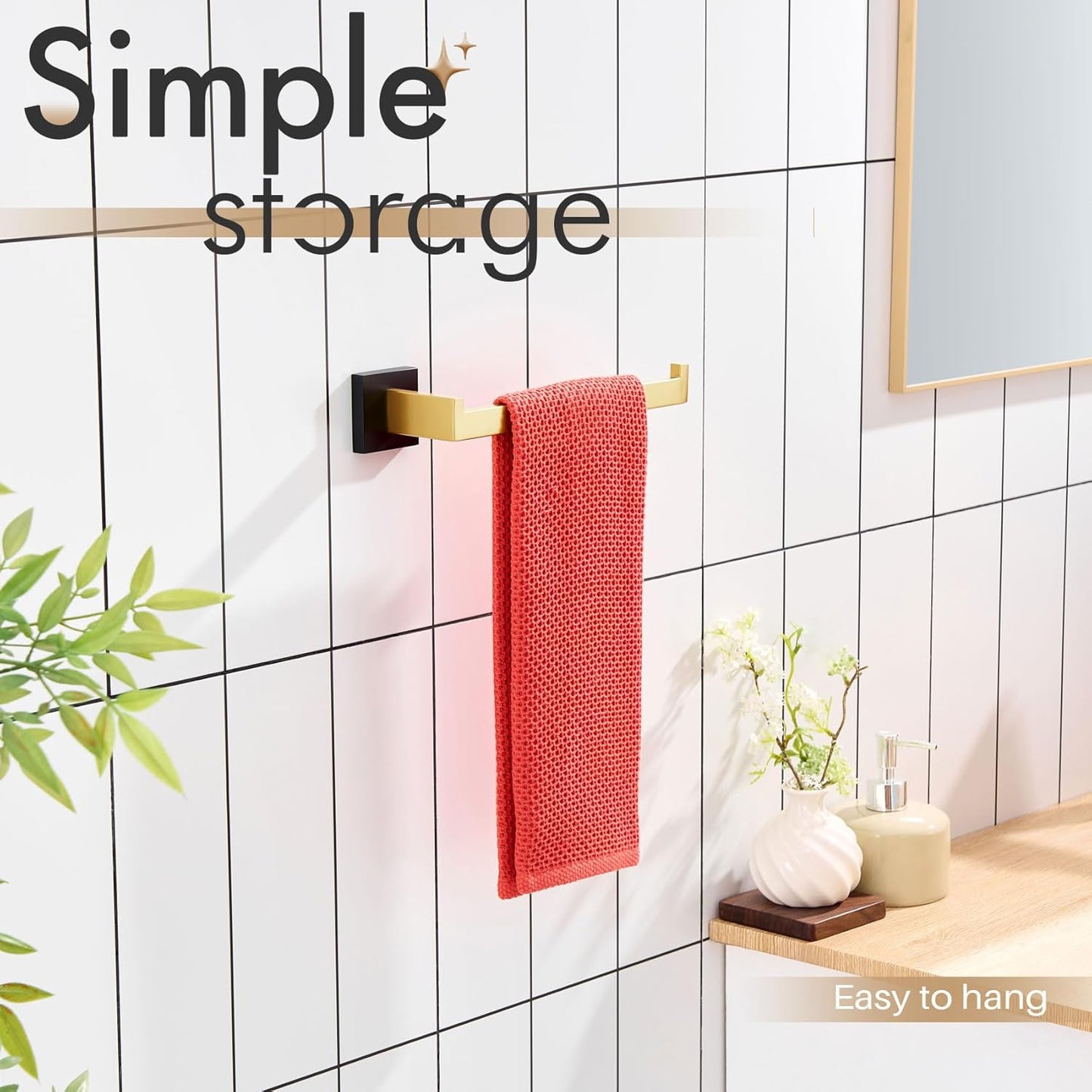 KOKOSIRI Towel Bar for Bathroom Wall Mount 9'' Hand Towel Holder T-304 Stainless Steel Bath Kitchen Accessories Matte Black and Brushed Gold, B3003GDK